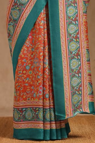 Soch Womens Orange Pashmina Floral Print Saree