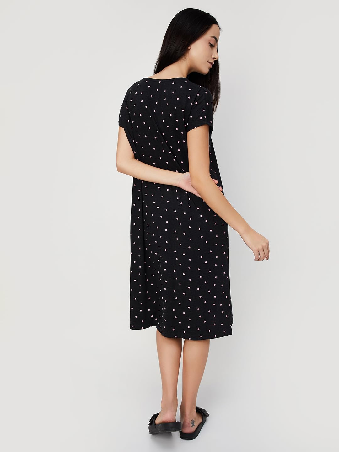 Max Women Cotton Blend Floor Length Classic Nightgown (PA24KG03_Anthra Marl_XXL 2XL),Black