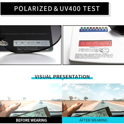 grey jack Cat Eye Polarized Sunglasses for Men Women,Metal Full Rim Eyewear for UV Protection 2402 Black Frame Double Black Lens