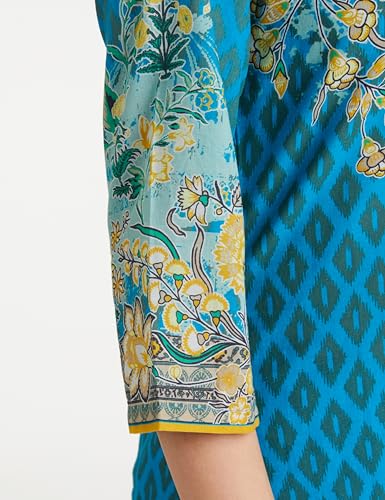 BIBA Cotton Women Printed Straight Salwar Kurta Dupatta(Skdassorted7483E_Turquoise_34)