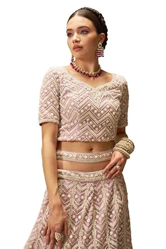 Soch Womens Purple Net Embroidered and Sequin Embellished Unstitched Lehenga Set