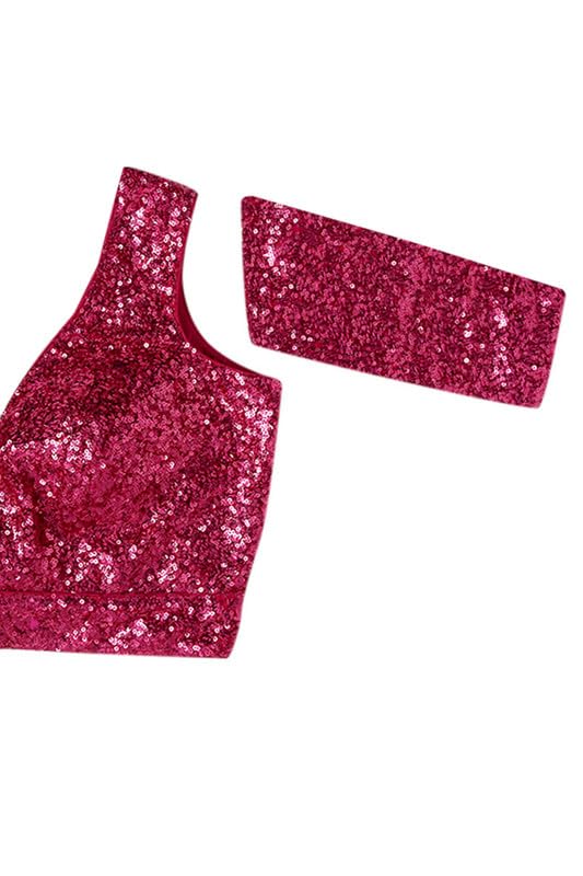 Soch Womens Fuchsia Sequinned Embellished Georgette Padded Blouse