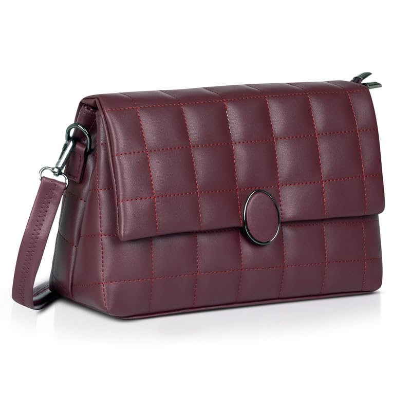Catchy Maroon Faux Leather Magnet Closure Womens Handbag