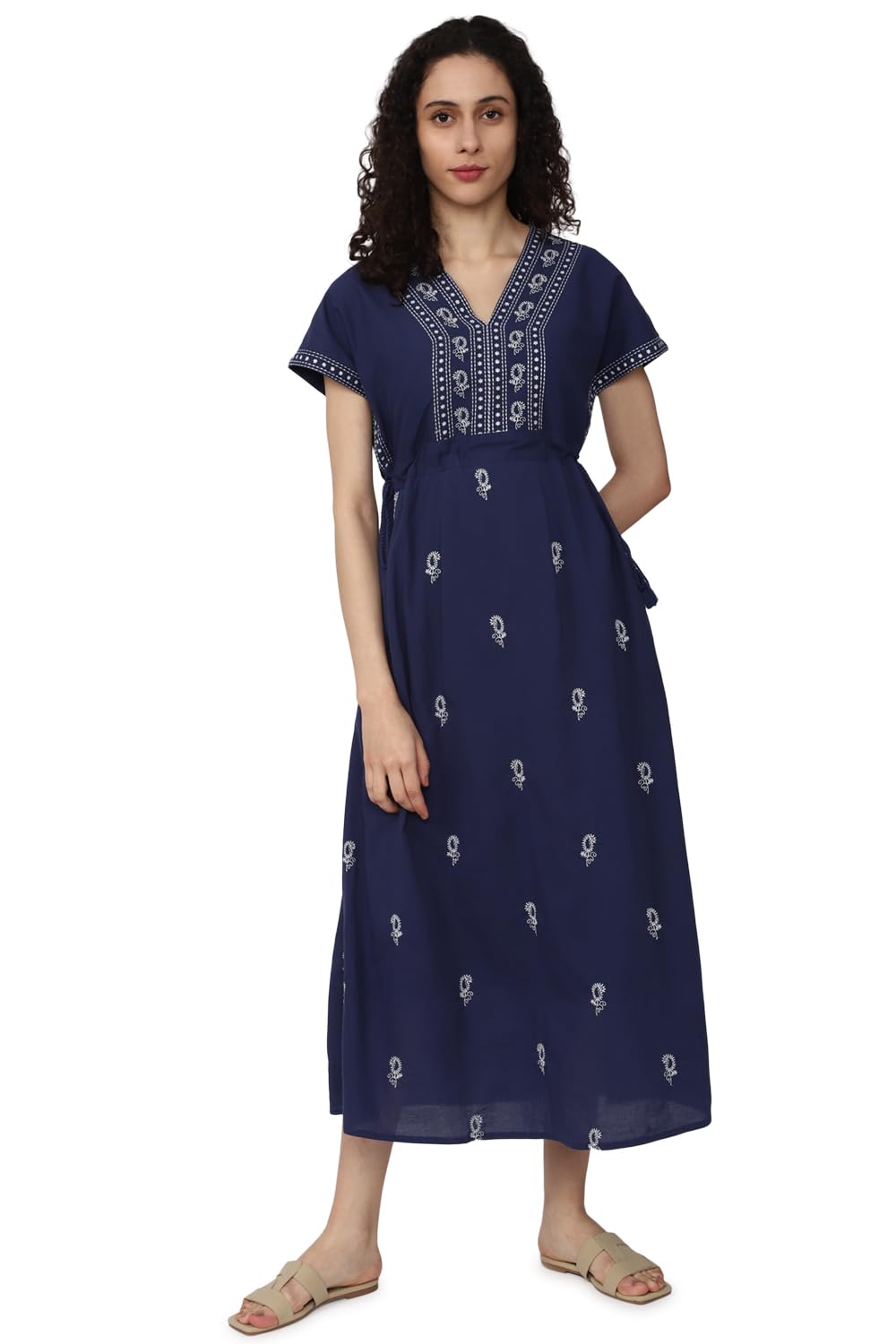 Van Heusen Women's Cotton A-Line Calf Length Dress (VWDRNRGFU22085_Navy