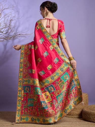 AKHILAM Women's Kanjivaram Woven Soft Silk Saree With Blouse Piece