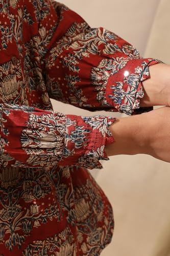 W for Woman Red Shirt in Hand Block Kalamkari Print_24JUF30003-910641B_L