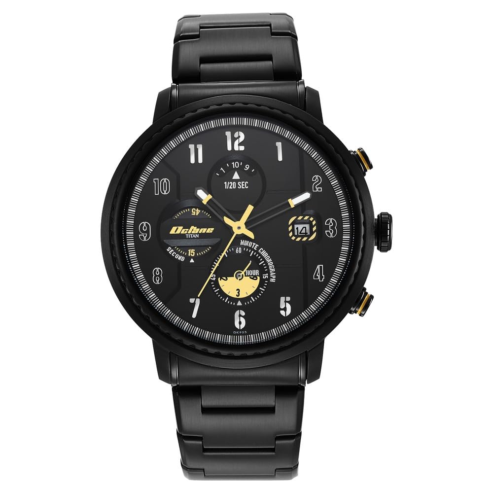Titan Octane Aerobatics Quartz Chronograph with Date Black Dial Black Stainless Steel Strap Watch for Men - NT1857NM01