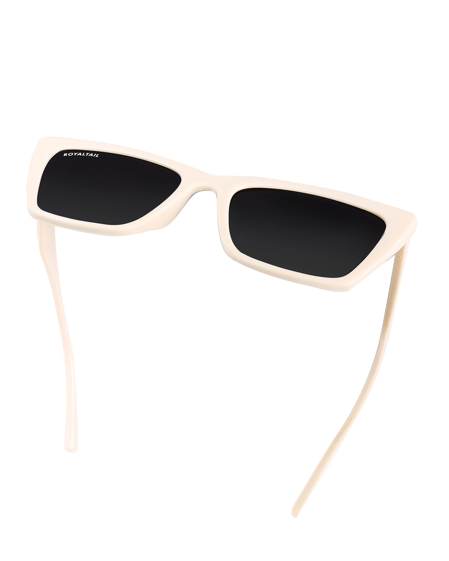 Royaltail Cat Eye Shape Sunglasses Cream Frame & Black Square Glass Unisex 100% UV Protected | For Men & Women | For Protection, Safety, Party, Styling