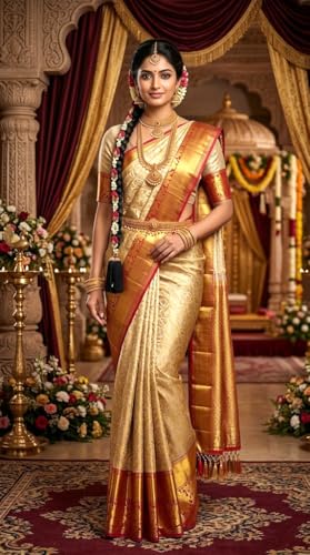 SREE KUMARAN Women's Kanchipuram Silk Pure Pattu Sarees With Blouse (VSK178-11)