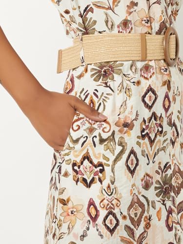 Max Women Printed Midi Dress with Belt (Beige_XXL)