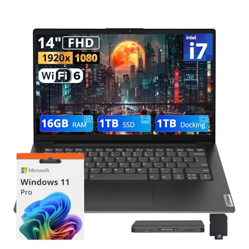 Lenovo V14 Business Laptop, 14" FHD Display, Intel Core i7-13620H, 16GB DDR4, 2TB Storage (1TB SSD+1TB Docking Station), ‎Intel UHD Graphics, Wi-Fi 6, 720p HD Camera, Win 11 Pro, Black