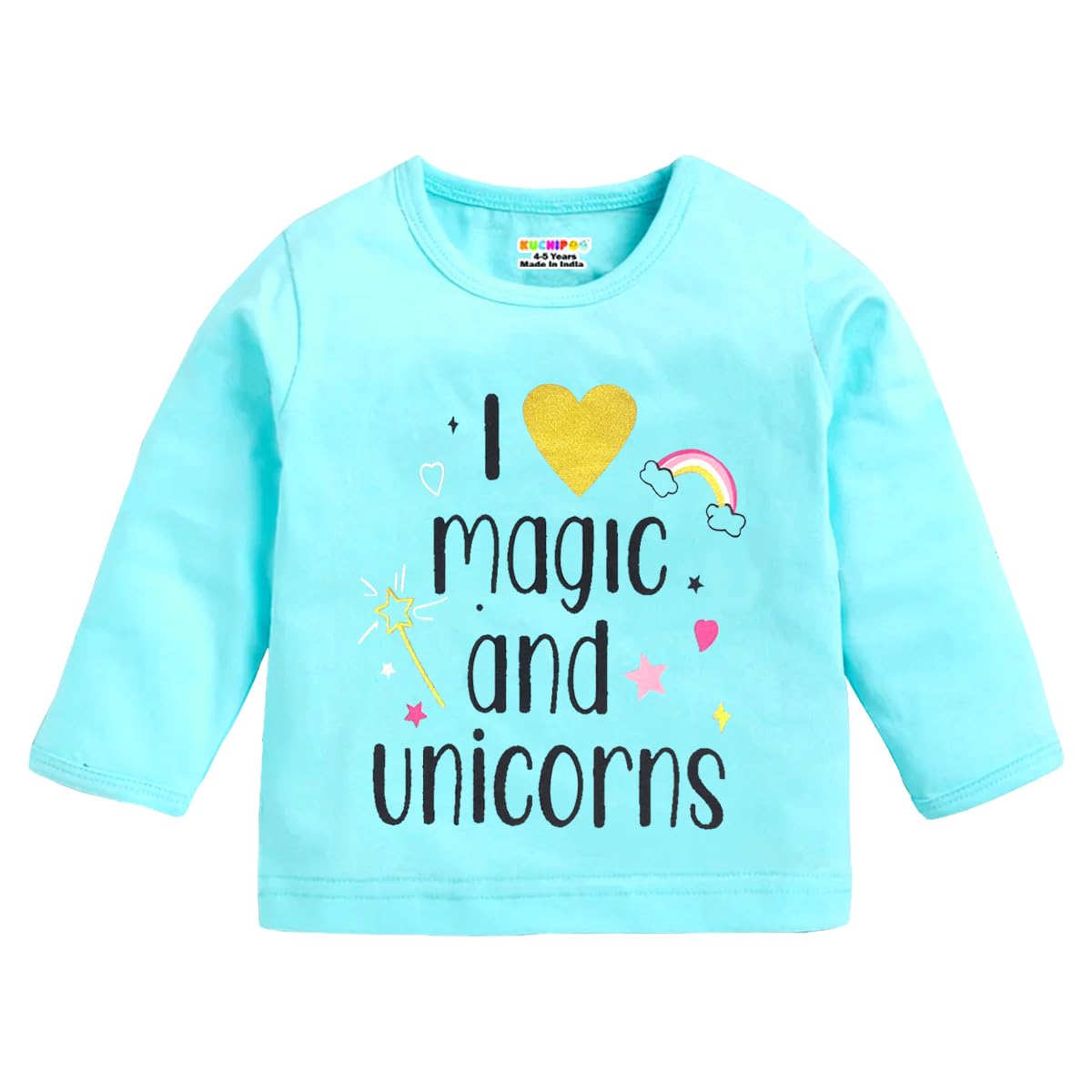 Kuchipoo Girls Regular Fit Full Sleeves Cotton T-Shirts (KUC-TSHRT-424, 3 to 4 Year, Multi-Colored)