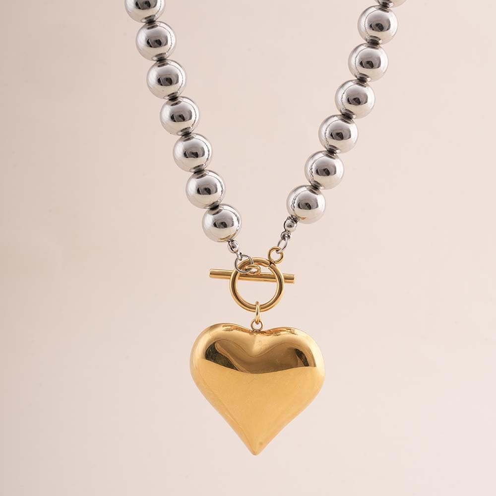 PALMONAS Golden Heart Beaded Necklace for Womens - Waterproof & Anti-Tarnish, Gift for Girls & Women