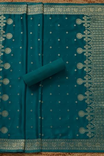 Soch Womens Turquoise Blue Gajji Silk Zari Woven Unstitch Dress Material With Zari Woven