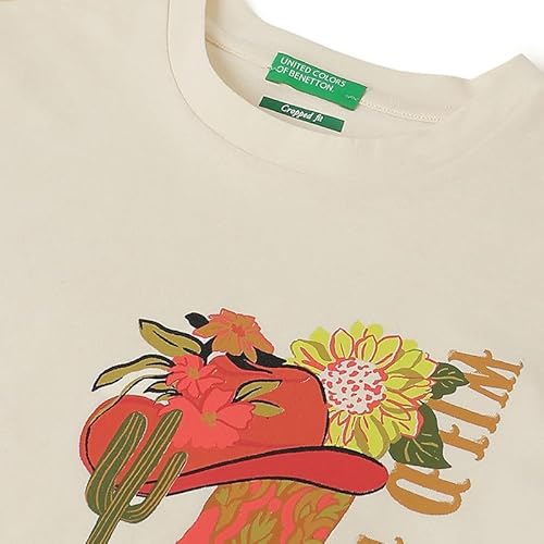 United Colors of Benetton Cropped Fit Round Neck Graphic Horse Boot Side Placement T-Shirt