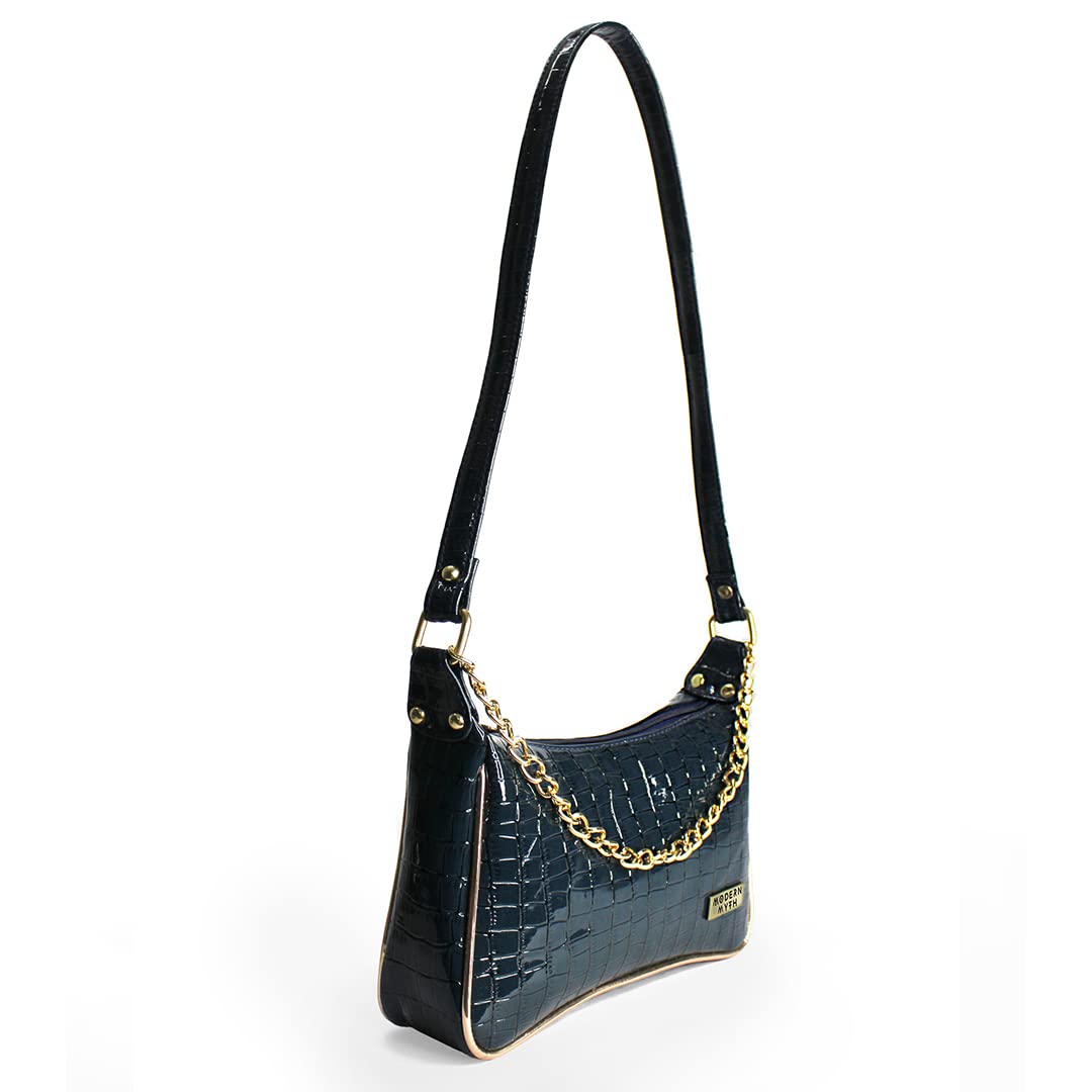 Modern Myth Chunky Chain Mini Shoulder Bag for Women & Girls - Blue Chunky