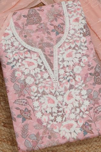 Soch Womens Turquoise Blue Jam Cotton Batik Print Unstitch Dress Material With Thread Work