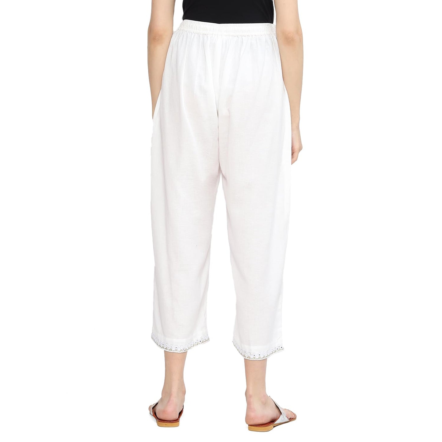 BIBA Women Rayon Printed Straight Kurta Mid Rise Pants (Palazzo) Size 90 CM (RUHAANI 19564 White_L)