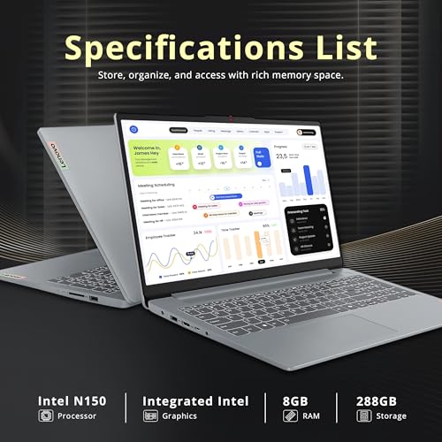 Lenovo IdeaPad Slim 3 15.6" Anti-Glare FHD Laptop, Intel Processor N150, Intel Graphics, 8GB RAM, 288GB Storage(128GB UFS+160GB Docking Station Set), Long Battery Life, Wi-Fi 6, Win11 Home, Grey