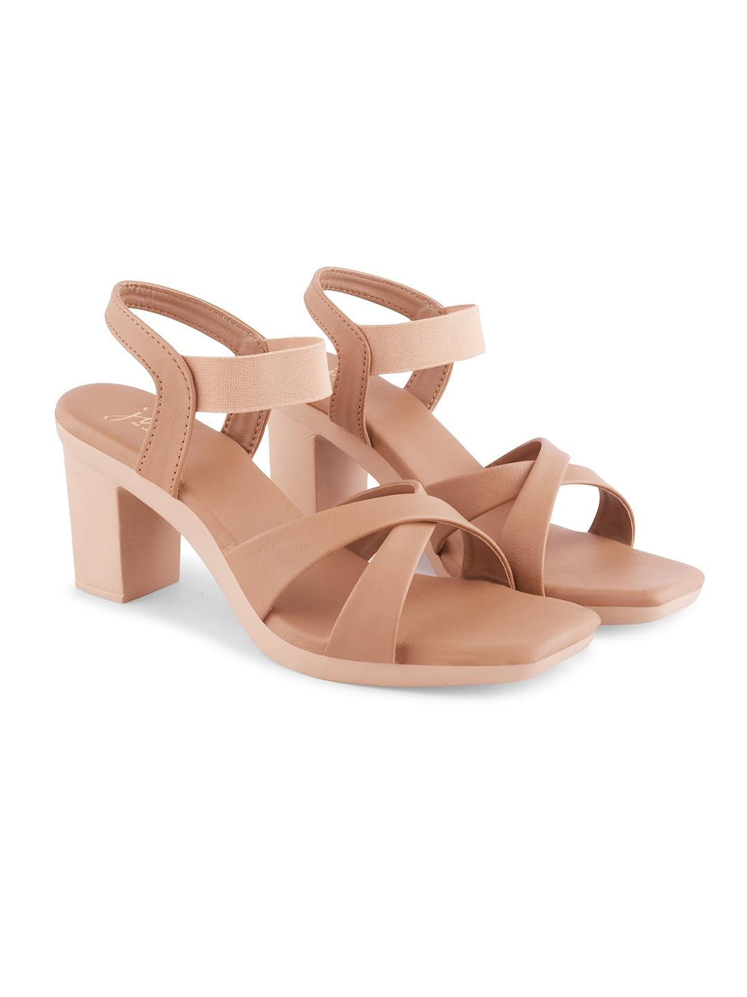 JM LOOKS Stylish Fancy Block Heel Sandal with Ankle Strap for Women & Girls | Casual Women Heel Sandals Peach