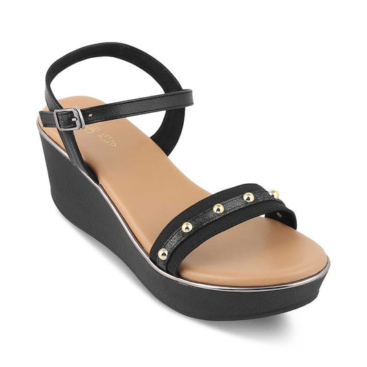 tresmode 239-CONQ BLACK WOMEN DRESS WEDGE SANDALS EU/40 UK/7