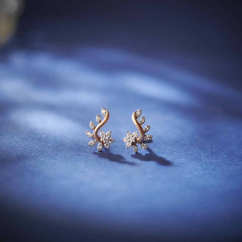 CaratLane 14 KT Rose Gold Floral Leaf Diamond Stud Earrings For Women