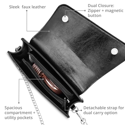 Fastrack Lil’Spark Sling | Black Faux-Leather Women’s Handbag | Sling with Fixed Handle & Detachable Strap for Casual & Party Carry