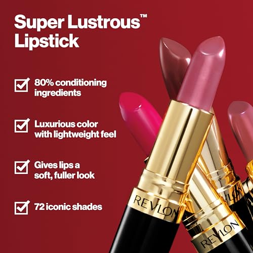 Revlon Super Lustrous Lipstick, High Impact Lipcolor with Moisturizing Creamy Formula, Infused with Vitamin E and Avocado Oil in Plum / Berry, Black Cherry (477)
