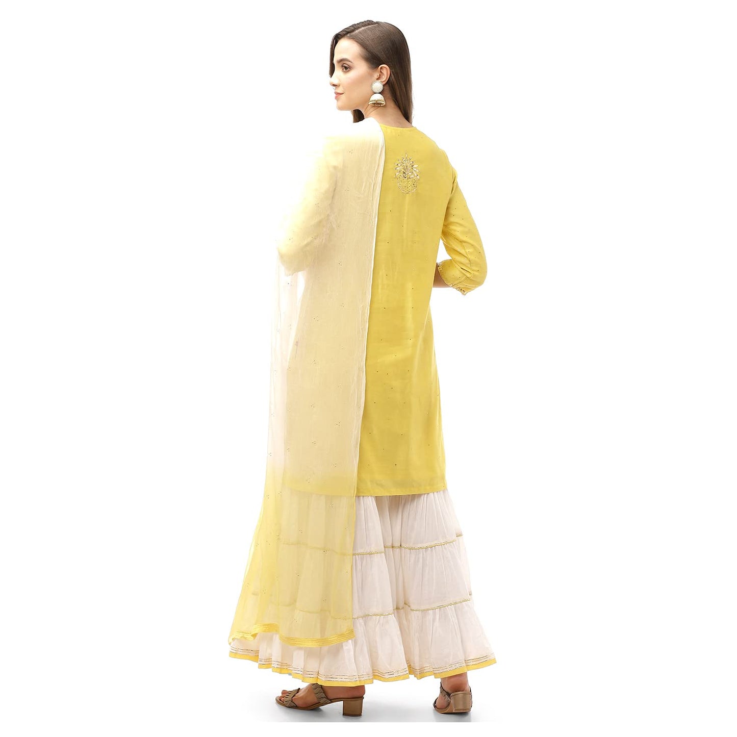 Biba WOMEN SOLID RELAXED SALWAR KURTA DUPATTA(SKDCHIKANKA7799_YELLOW/WHITE_36)