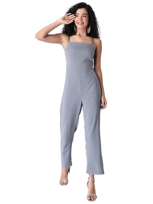 FabAlley Grey Embellished Cross Back Jumpsuit