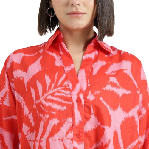 United Colors of Benetton Regular Fit Spread Collar Printed Shirt (Size : S) - 26P5WVNTP327I901 Red