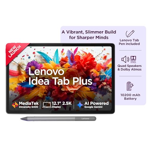 Lenovo Idea Tab Plus with Pen | Wifi |12.1" 2.5K Display, 800nits Peak Brightness |12GB RAM + 256GB ROM (Expandable upto 2TB)| MediaTek Dimensity 6400| 10200mAh|4 Speakers with Dolby Atmos| Cloud Grey