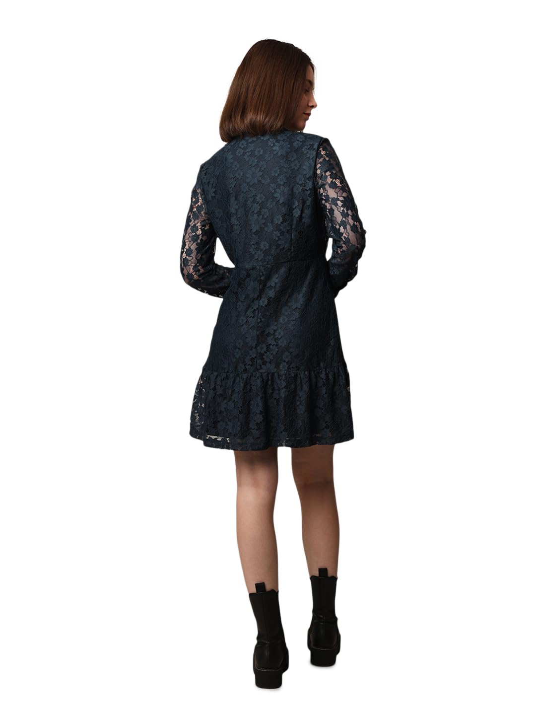 ONLY Women Self Design Fit and Flare Party Blue Fit and Flare Dress