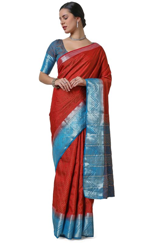 Soch Womens Maroon Art Silk Abstract Woven Design Saree