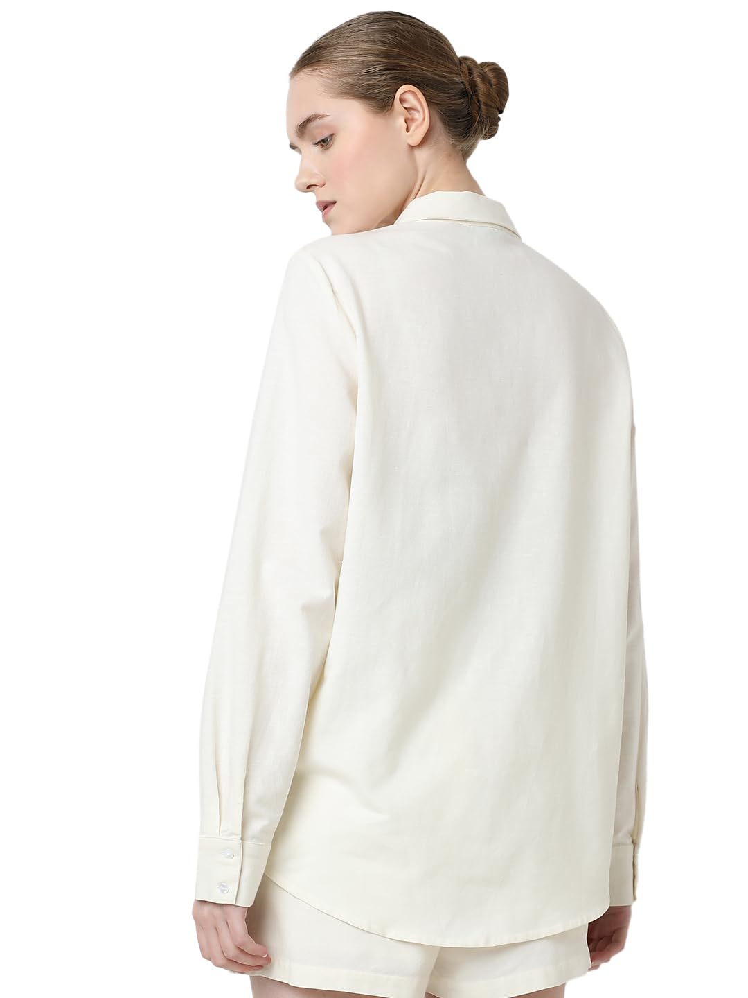 VERO MODA Women Embroidered Cream Cotton Regular Fit Shirt