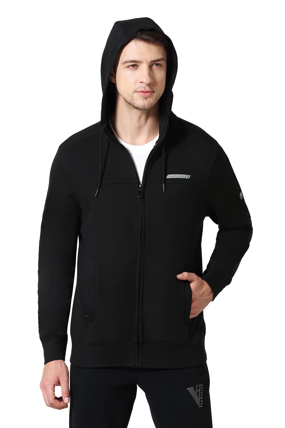 Van Heusen Men Athleisure Smart Tech Hoodie - Easy Stain Release, Anti Stat, Ultra Soft_80004_Black_M