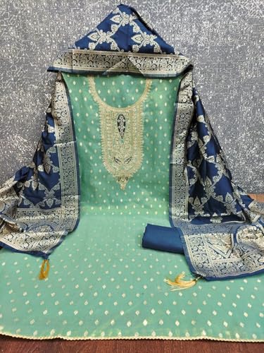 Leeli Peeri Designer Women's Simmer Silk Embroidery Work Unstitched Salwar Suit Dress Material