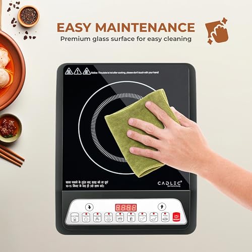 Cadlec CookMate 2000W Induction Cooktop with Crystal Glass | 7 Cooking Modes, Auto Shut-Off, Over-Heat Protection, LED Display, BIS Approved, 2-Year Warranty | Black