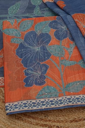 Soch Womens Rust Chanderi Floral Dress Material With Sequins