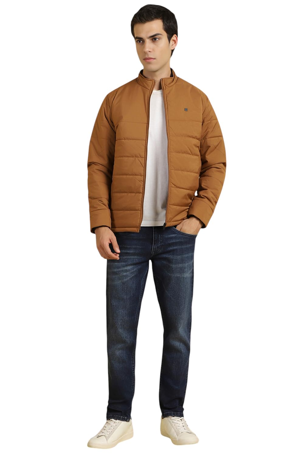 Men Brown Solid Full Sleeves Casual Jacket