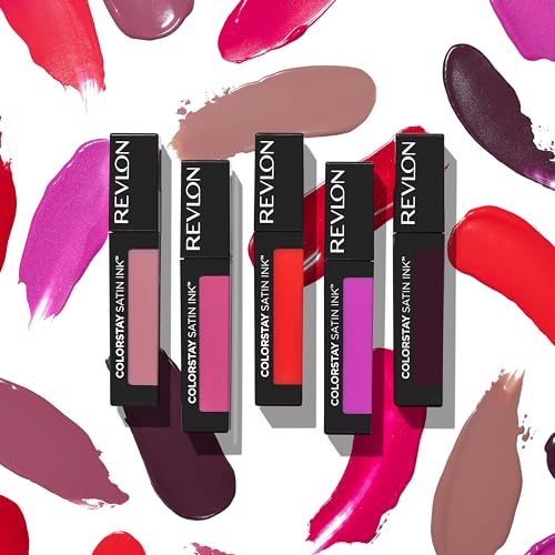 REVLON ColorStay Satin Ink Crown Jewels Liquid Lipstick, Longlasting & Waterproof Lipcolor, Moisturizing Creamy Formula Infused with Black Currant Seed Oil, 038 Citrine Queen, 0.17 fl oz.