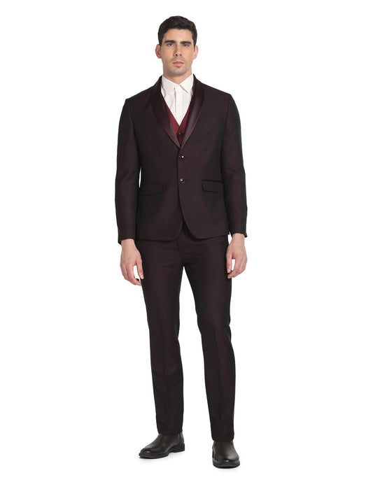 Arrow Men's Polyester Double Breasted Business Suit Pants Set (ARAGSU5523_Maroon_42)