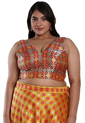 SALWAR STUDIO Women's Multicolor Brocade Readymade Saree Blouse-PLSSB00028-MULT