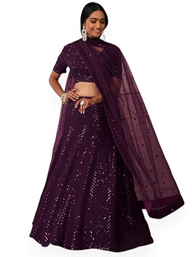 Zeel Clothing Womens Georgette Lehenga Choli Semi-Stitched Purple Free Size