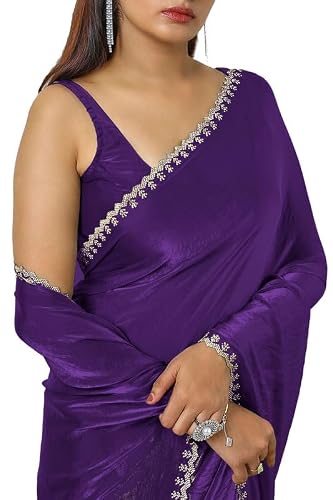 Soch Womens Purple Tissue Saree With Stone Work