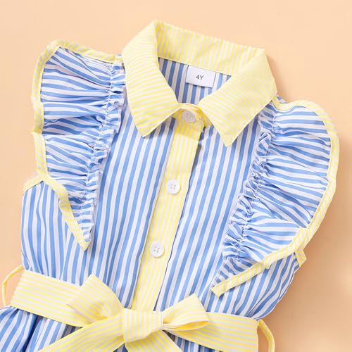 Hopscotch Girls Ruffled Sleeves Blue Stripped Casual Dress (4-5 Years)