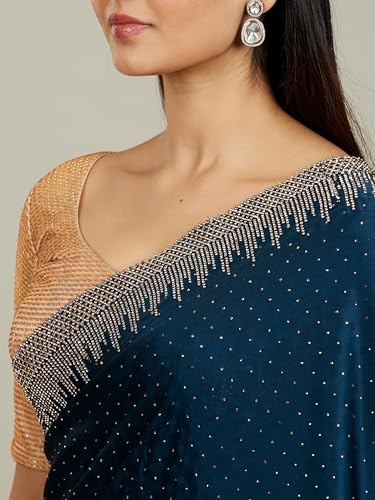 MOHEY Women's Satin Stone Work Saree(Teal Green)