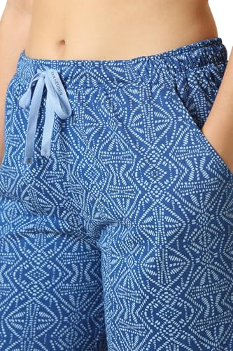 Van Heusen Women Printed Lounge Shorts - Functional Pocket, Elasticized Waist with Drawcord Ties, Ultra Soft Blue