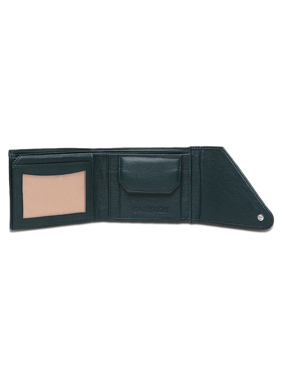 SAMTROH Edge Cut Design Artificial Leather Wallet for Men | 3 Card Slots I 2 Currency & 2 Secret Compartments I 1 Id Card Slot & Coin Pocket (Green)