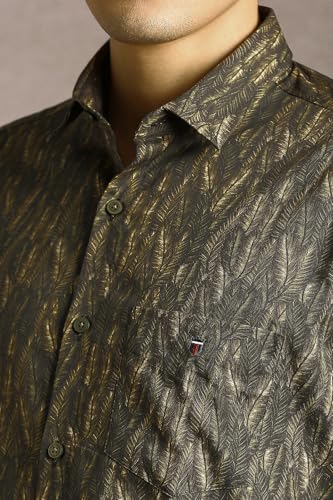 Men Olive Print Half Sleeves Casual Shirt